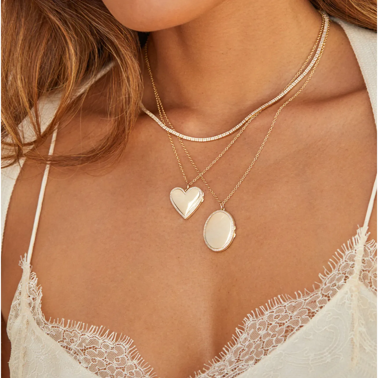EF Collection Gold and Diamond Oval Locket Necklace