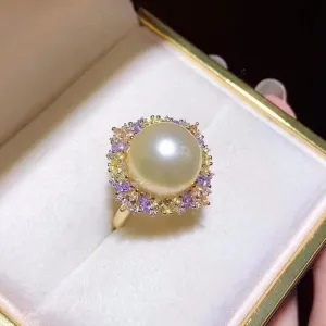Elegant 11-12mm Pale Golden Pearls Ring
