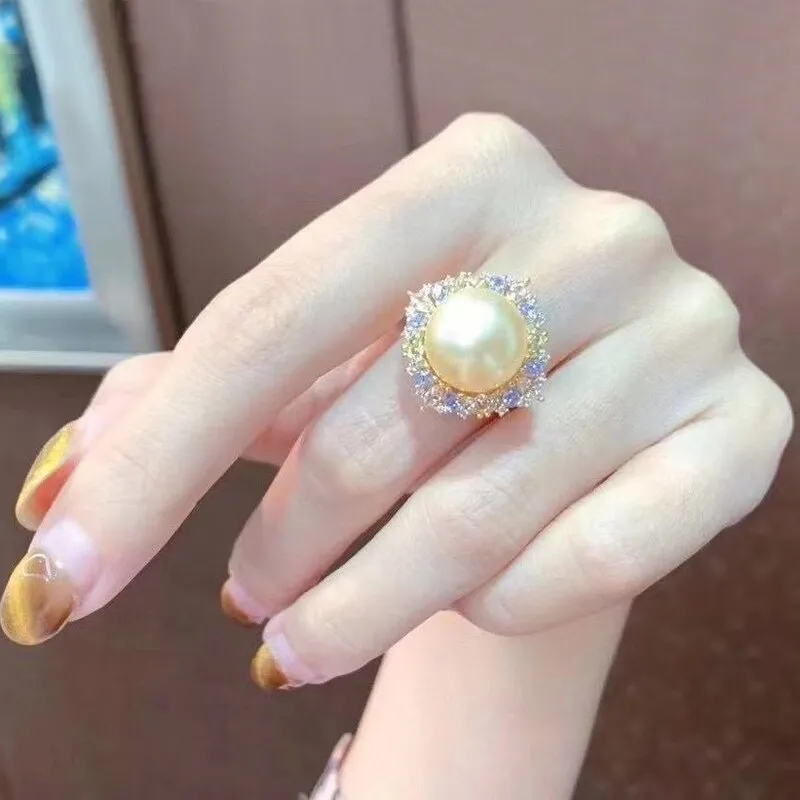 Elegant 11-12mm Pale Golden Pearls Ring