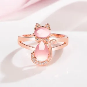 Elegant Pink Cat Ring