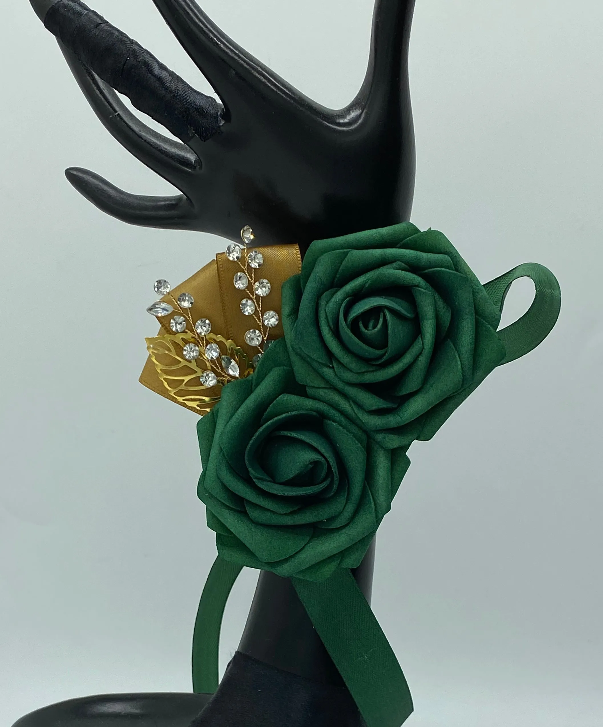 Emerald Green Round Bouquet l  Real Touch Roses Bouquet~ BOU-010