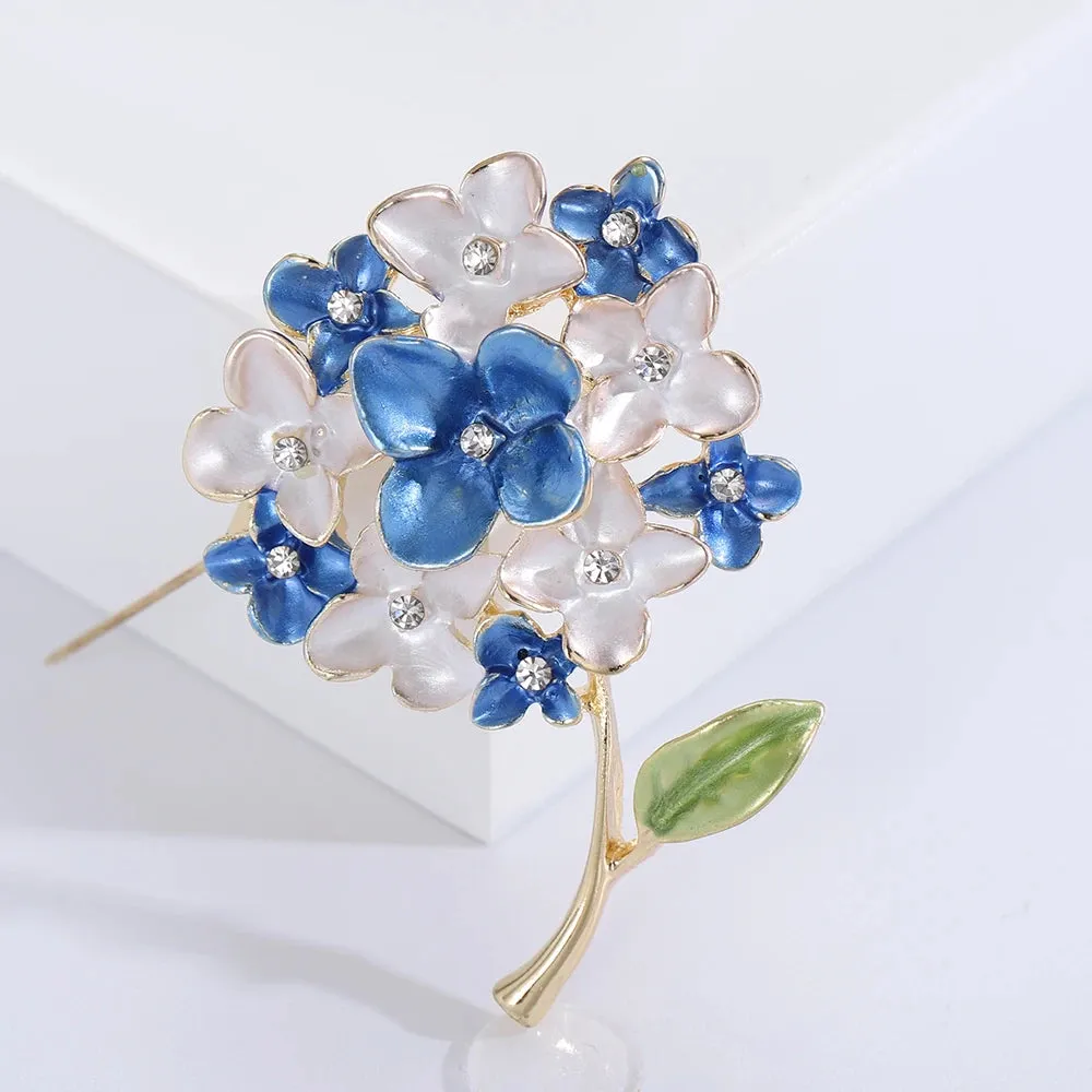 Enamel Hydrangea Brooches