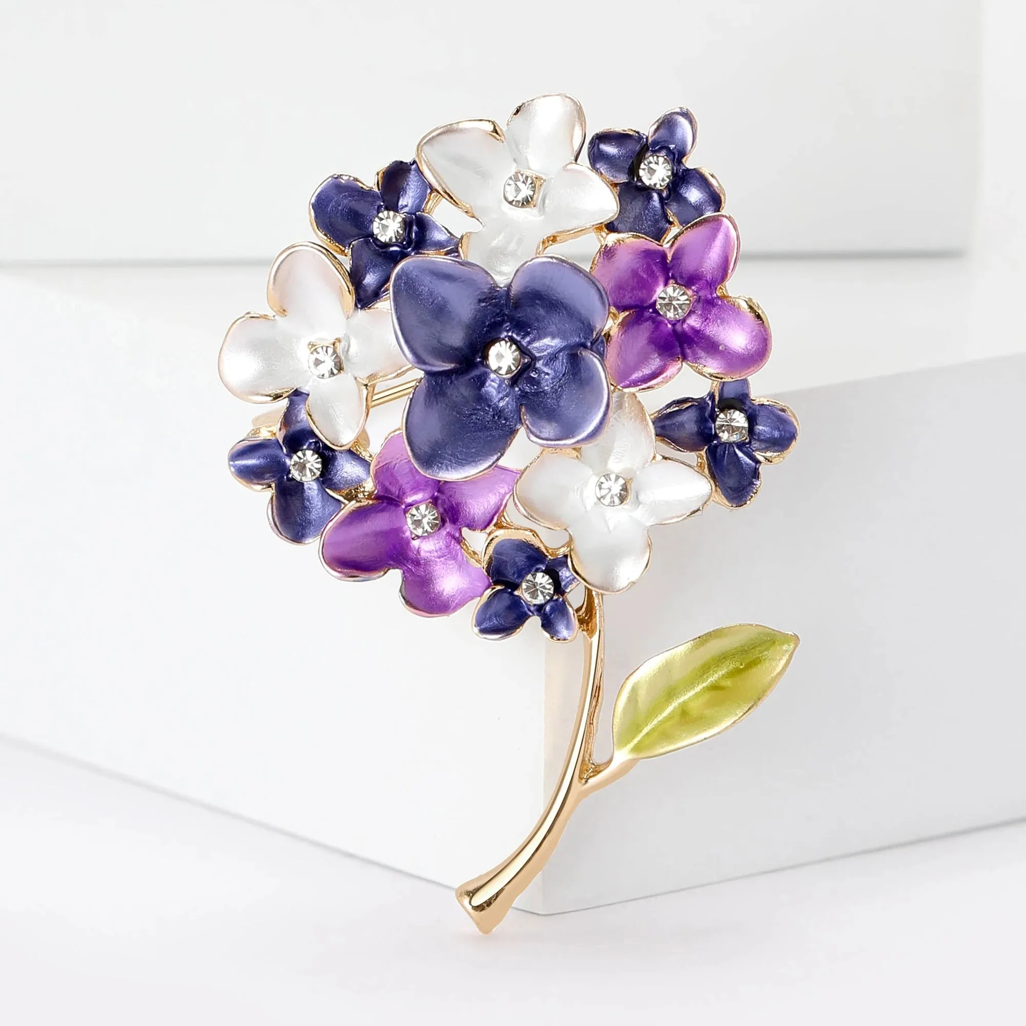 Enamel Hydrangea Brooches