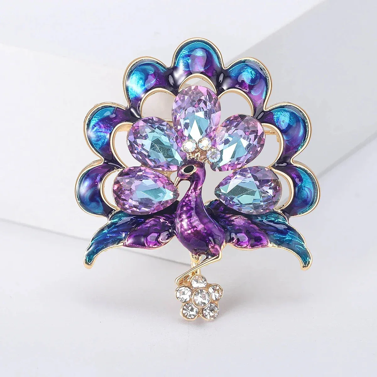 Enamel Peacock Brooches