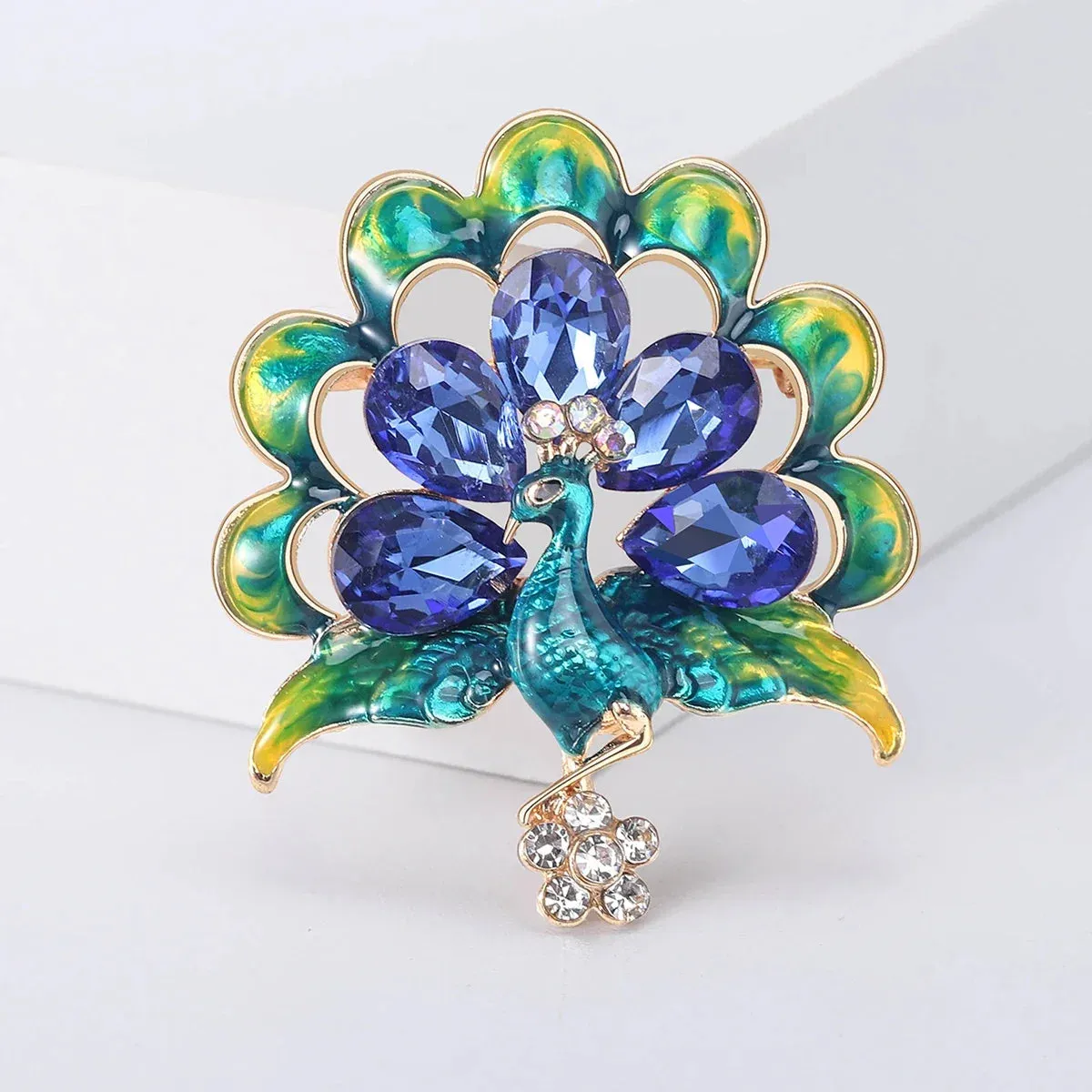 Enamel Peacock Brooches
