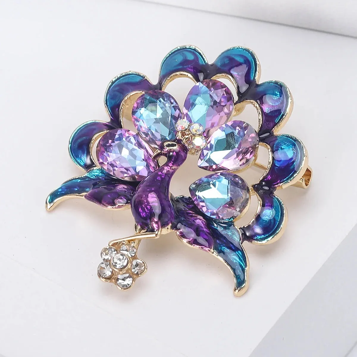 Enamel Peacock Brooches