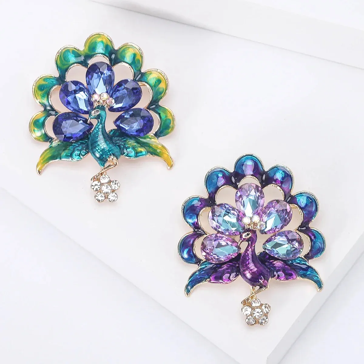 Enamel Peacock Brooches