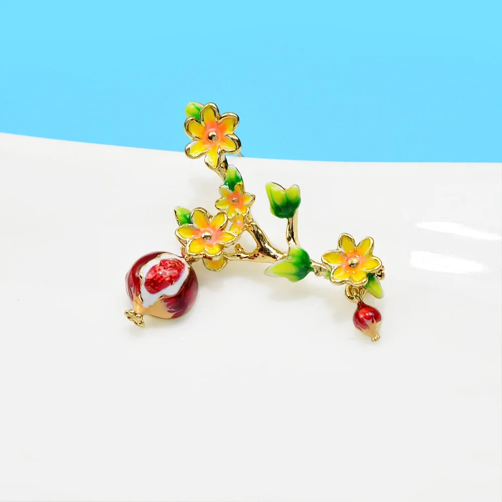 Enamel Pomegranate Tree Brooches For Women