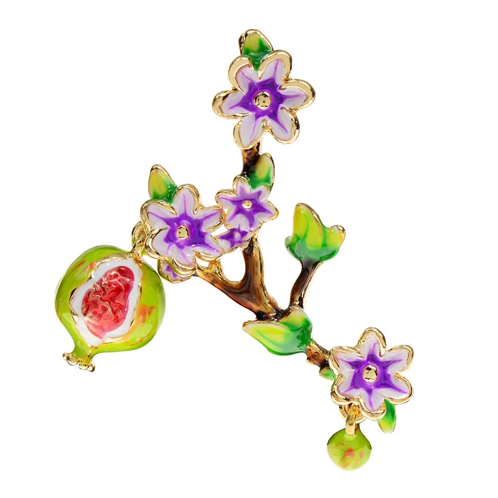 Enamel Pomegranate Tree Brooches For Women