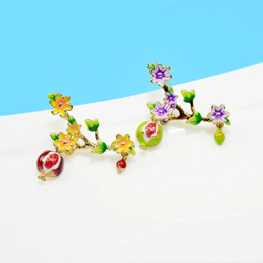 Enamel Pomegranate Tree Brooches For Women
