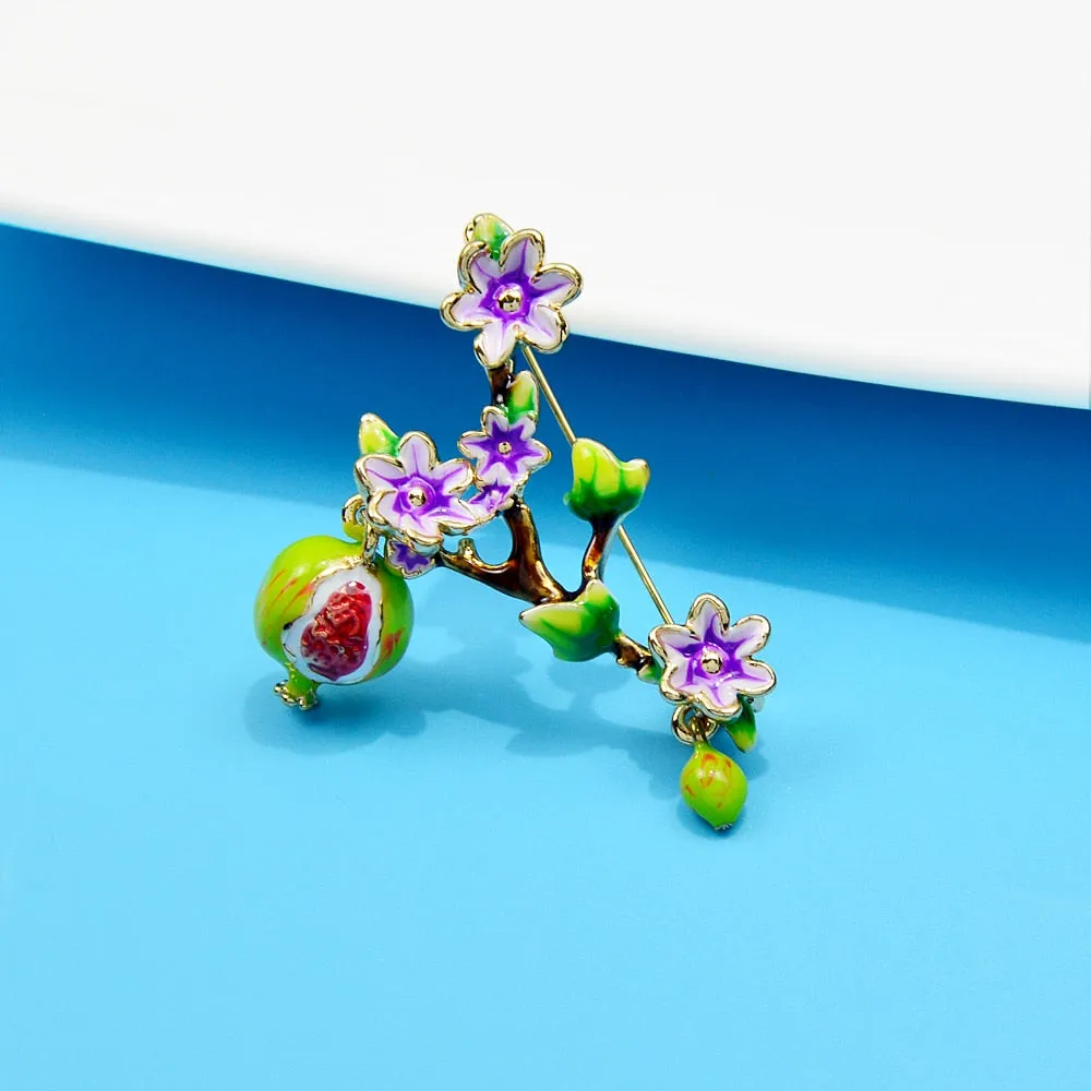 Enamel Pomegranate Tree Brooches For Women