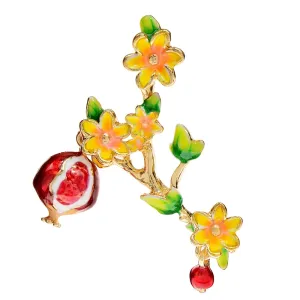 Enamel Pomegranate Tree Brooches For Women