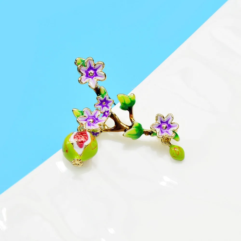 Enamel Pomegranate Tree Brooches For Women