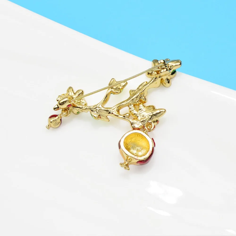 Enamel Pomegranate Tree Brooches For Women