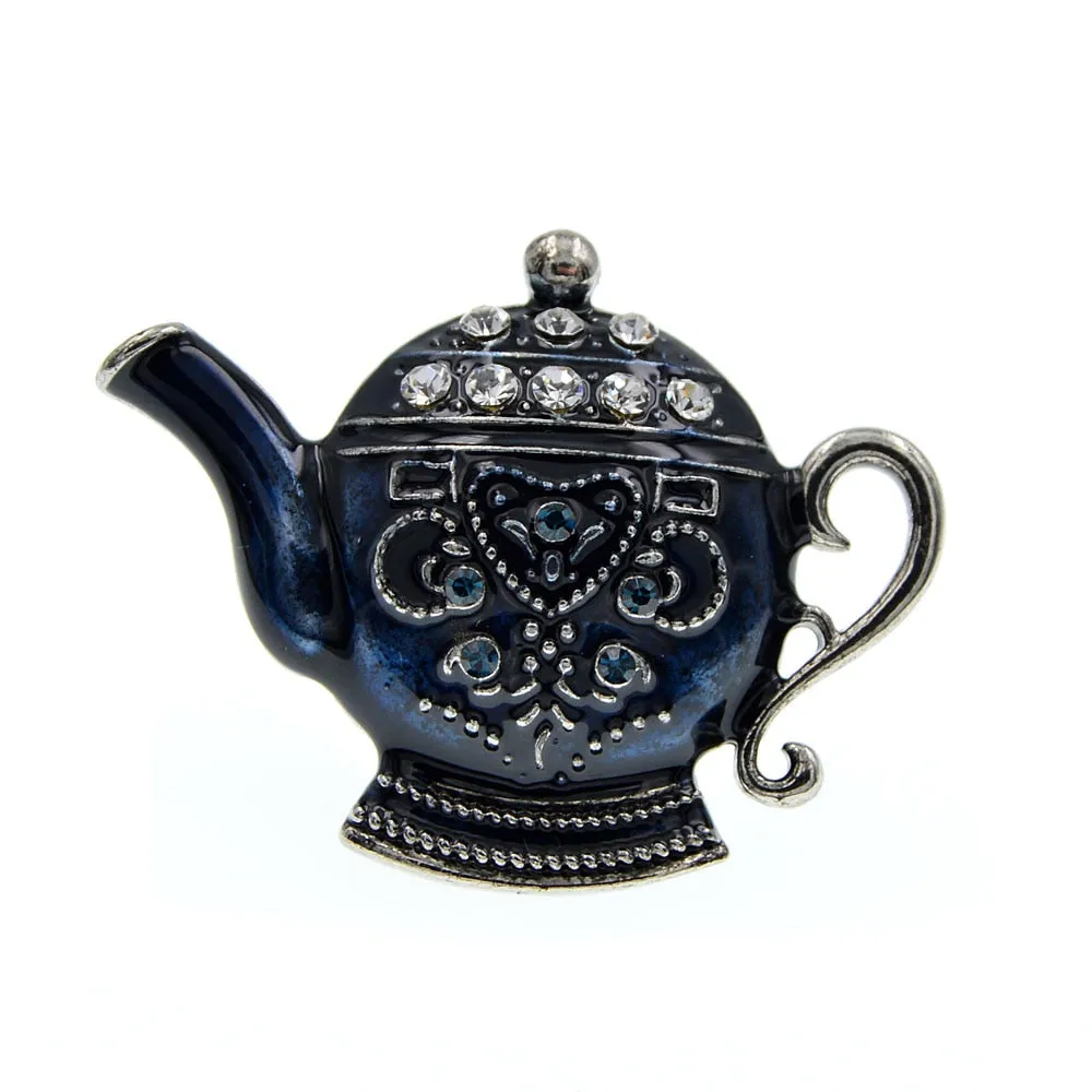 Enamel Teapot Pin Rhinestone Creative Design Fashion Brooches For Women