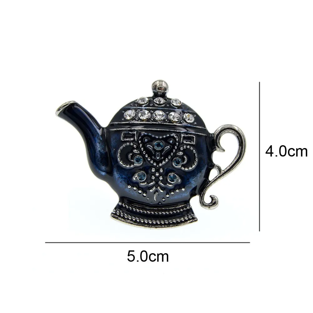 Enamel Teapot Pin Rhinestone Creative Design Fashion Brooches For Women