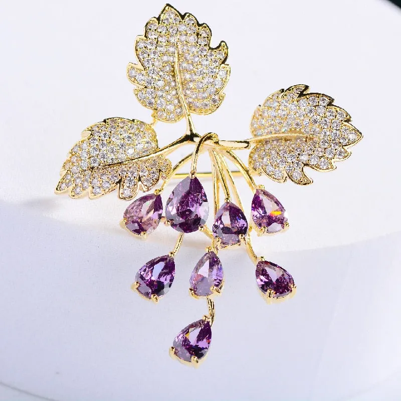Fashion Grape Copper Inlaid Cubic Zirconia Brooch