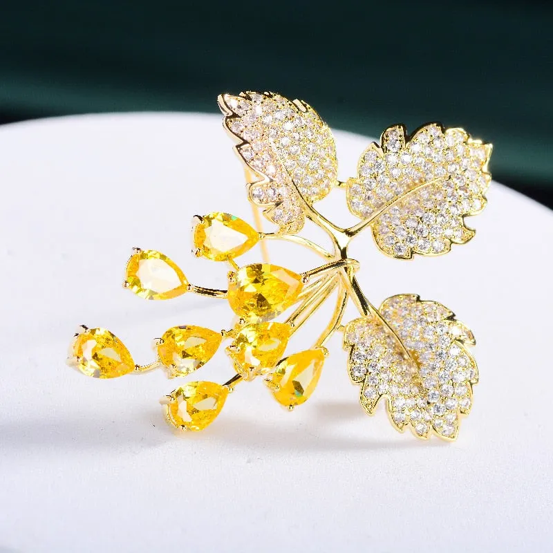 Fashion Grape Copper Inlaid Cubic Zirconia Brooch