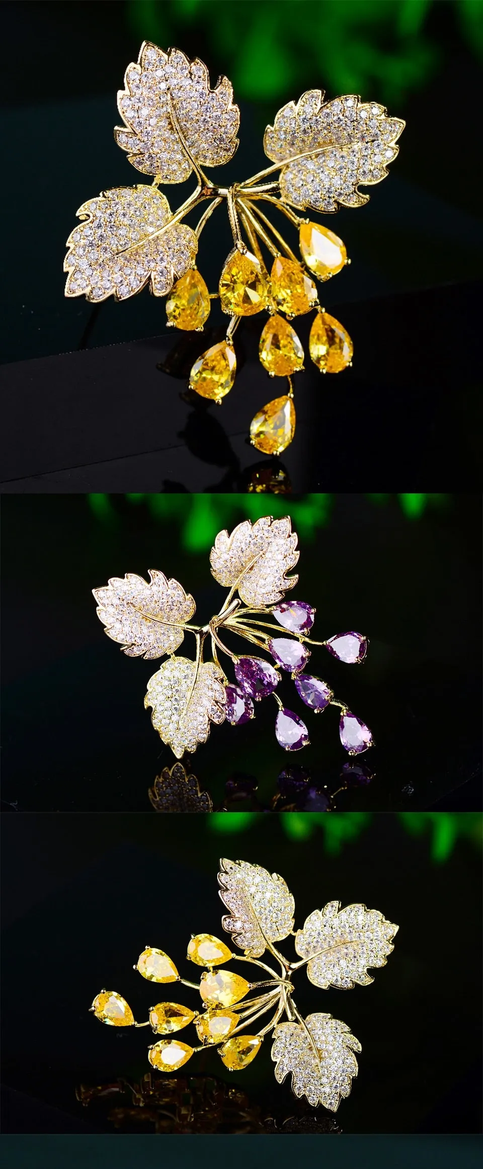 Fashion Grape Copper Inlaid Cubic Zirconia Brooch