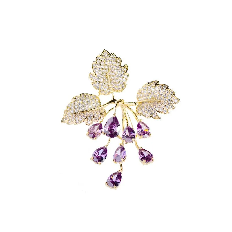 Fashion Grape Copper Inlaid Cubic Zirconia Brooch