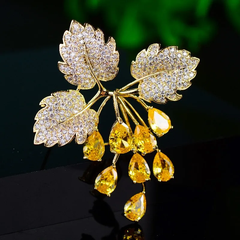 Fashion Grape Copper Inlaid Cubic Zirconia Brooch