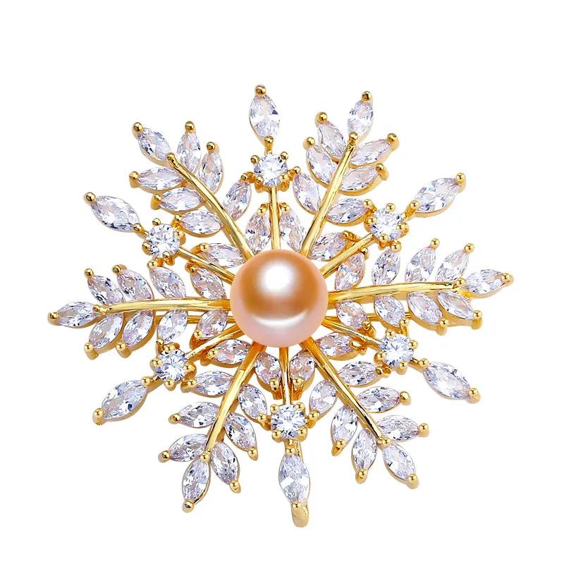 Fine Jewelry New Natural Freshwater Pearl Brooch Creative Snowflake Brooch