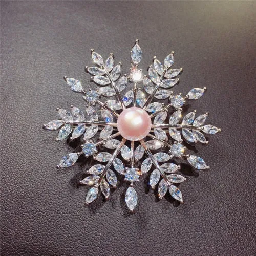 Fine Jewelry New Natural Freshwater Pearl Brooch Creative Snowflake Brooch