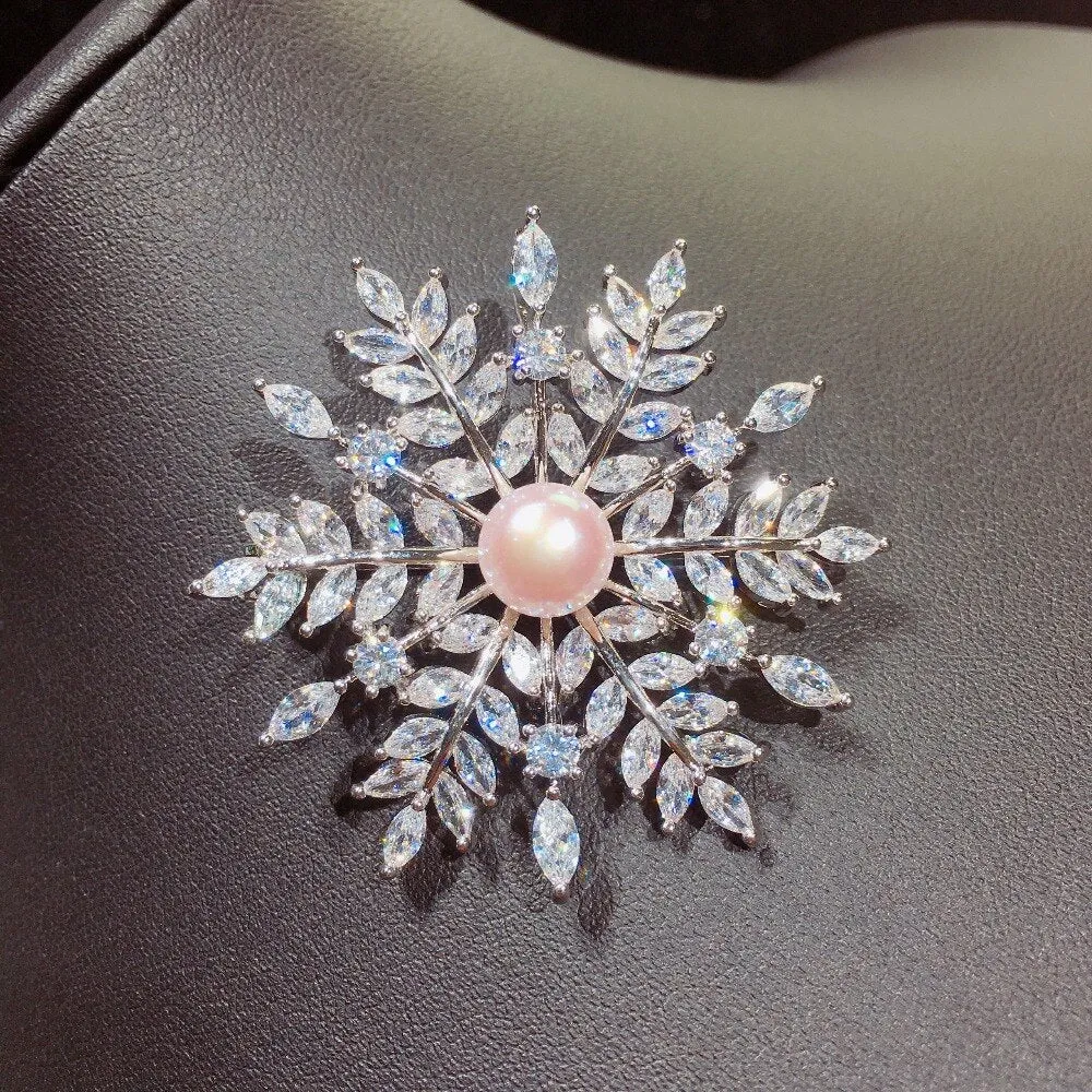 Fine Jewelry New Natural Freshwater Pearl Brooch Creative Snowflake Brooch