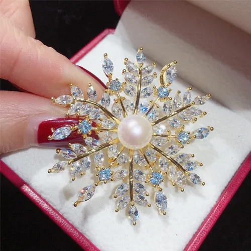 Fine Jewelry New Natural Freshwater Pearl Brooch Creative Snowflake Brooch