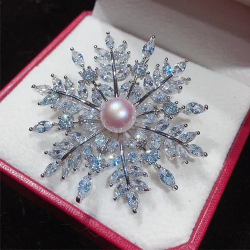 Fine Jewelry New Natural Freshwater Pearl Brooch Creative Snowflake Brooch