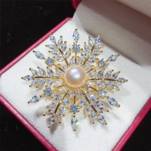 Fine Jewelry New Natural Freshwater Pearl Brooch Creative Snowflake Brooch
