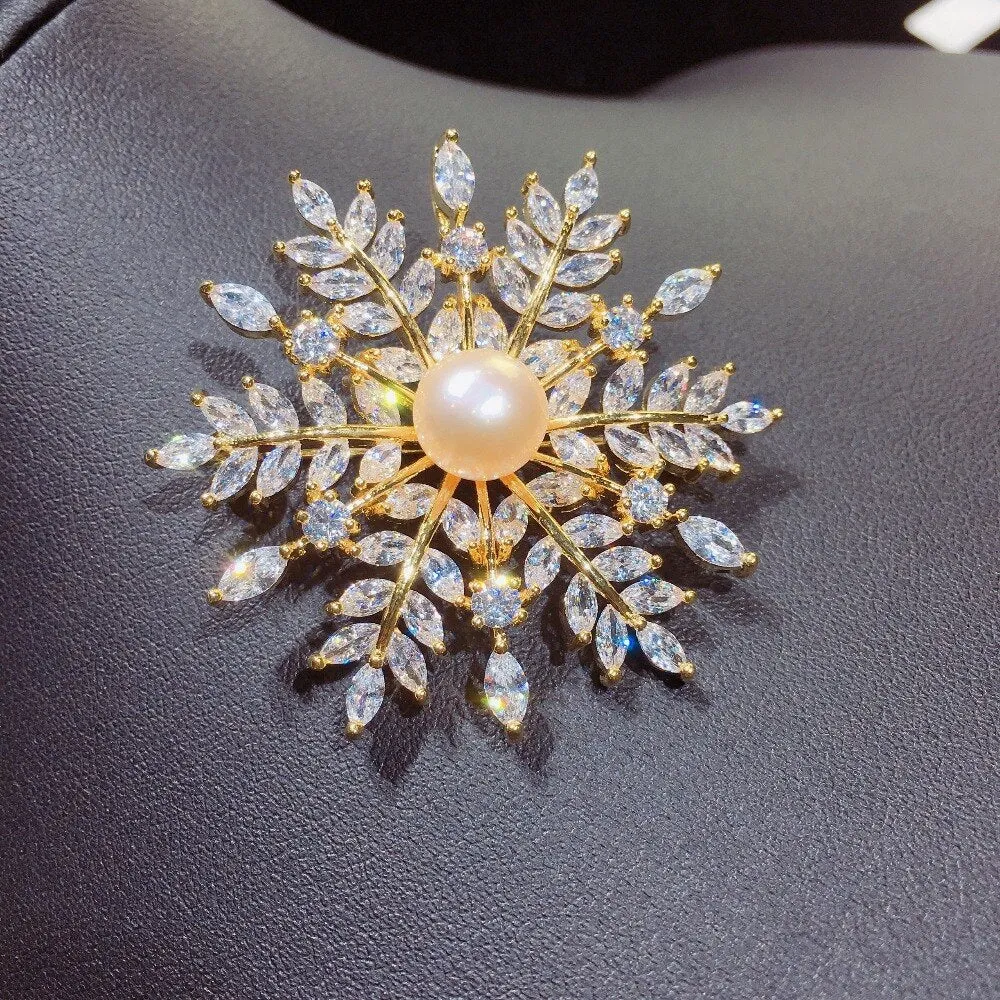 Fine Jewelry New Natural Freshwater Pearl Brooch Creative Snowflake Brooch