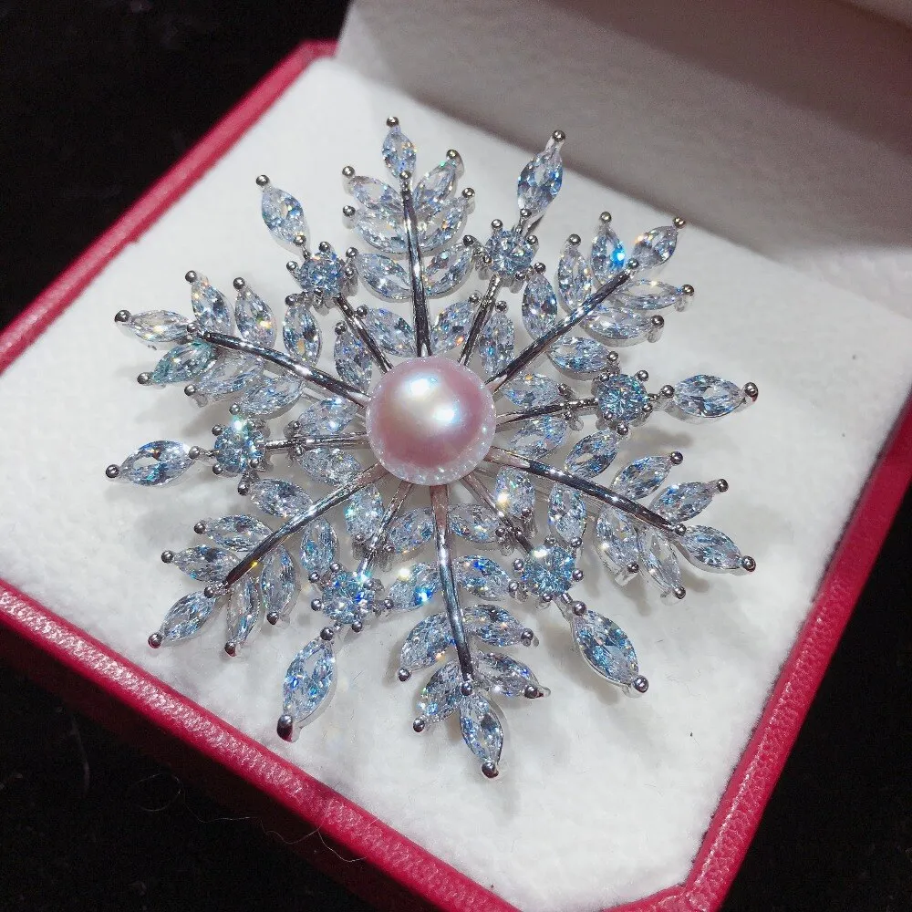 Fine Jewelry New Natural Freshwater Pearl Brooch Creative Snowflake Brooch
