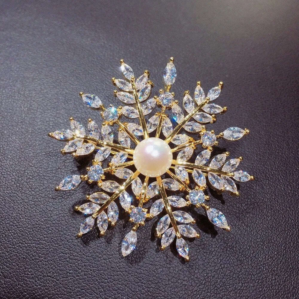 Fine Jewelry New Natural Freshwater Pearl Brooch Creative Snowflake Brooch