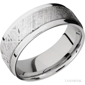 Flat Wide Grooved Edges Cobalt Chrome with Polish Finish and Meteorite Inlay - 8MM