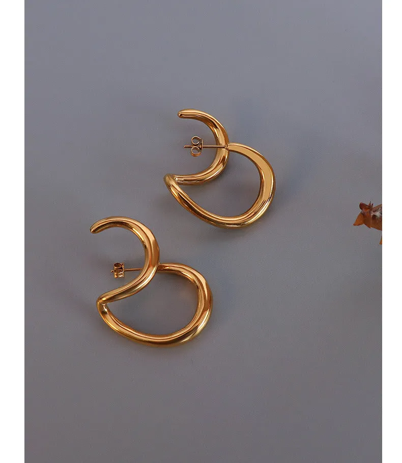 French Retro Twisted Line Earrings - Titanium Steel & 18k Gold