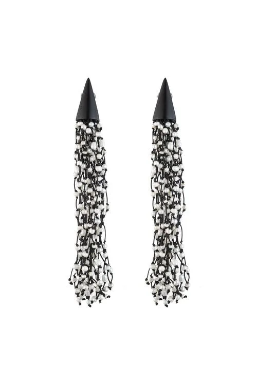 Fresh Water Pearl Long Tassel Clip Earrings