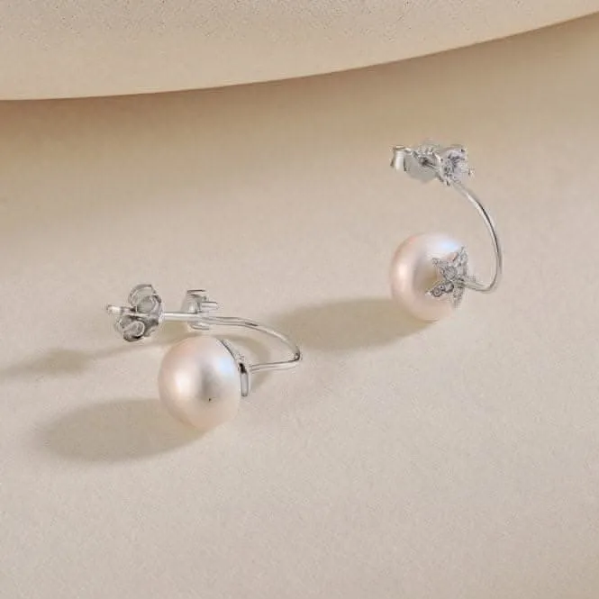 Fresh Water Pearl Round Star Dropper Earrings ERLE025