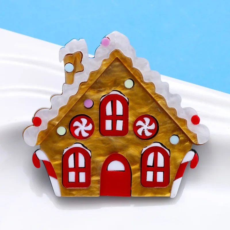 Ginger Bread House Christmas Acrylic Brooch