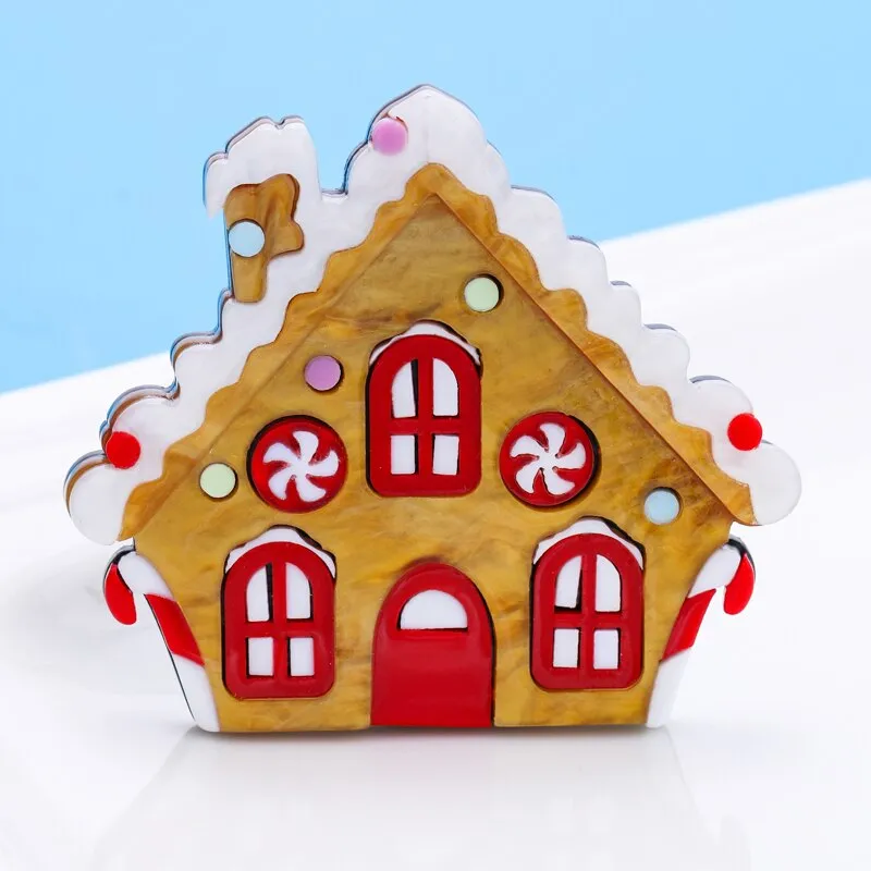 Ginger Bread House Christmas Acrylic Brooch