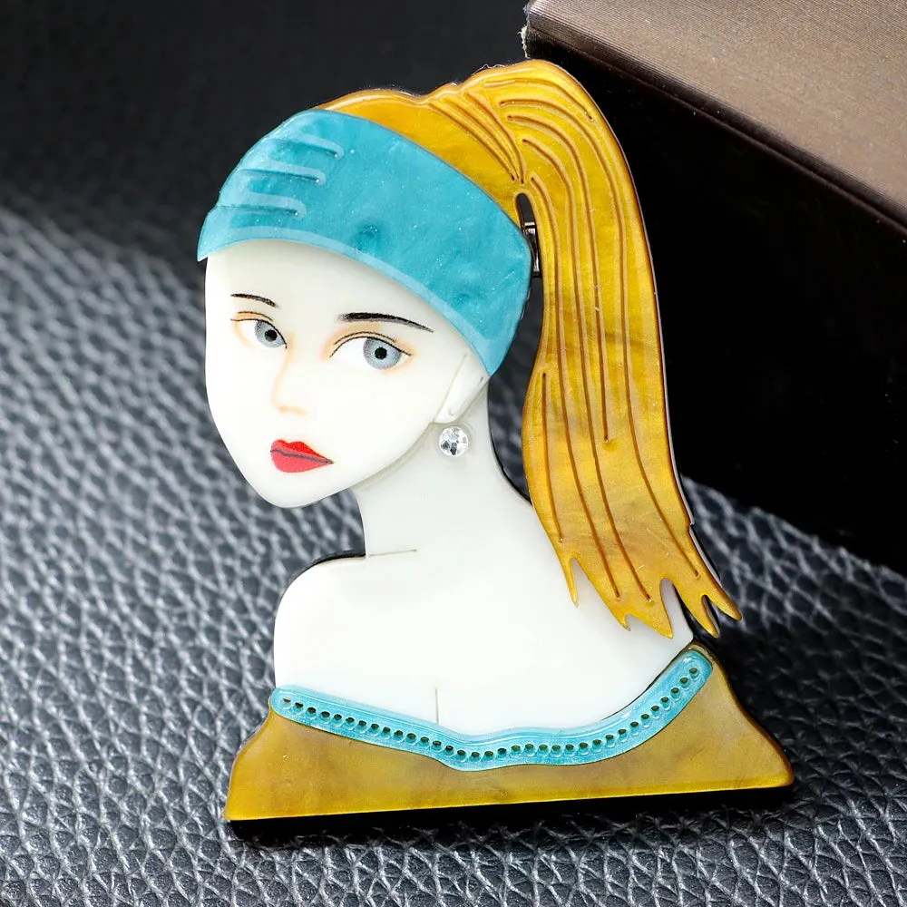 Girl With A Pearl Earring Acrylic Brooch