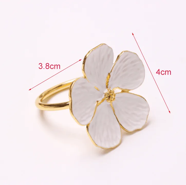 Gold Cream Flower Napkin Rings Set of 6
