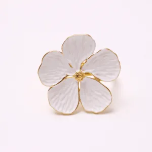 Gold Cream Flower Napkin Rings Set of 6