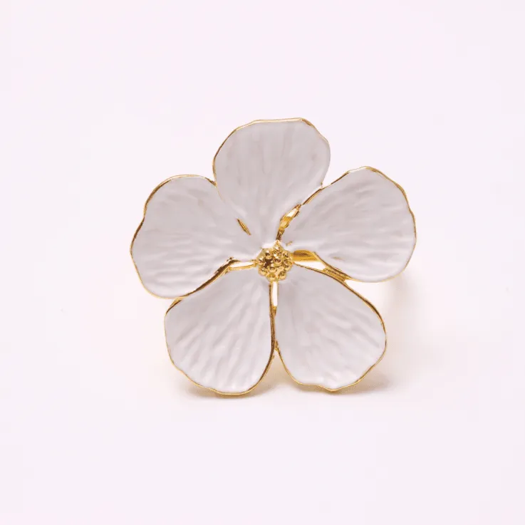 Gold Cream Flower Napkin Rings Set of 6