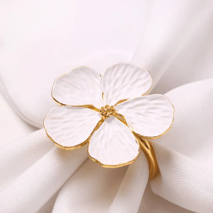 Gold Cream Flower Napkin Rings Set of 6