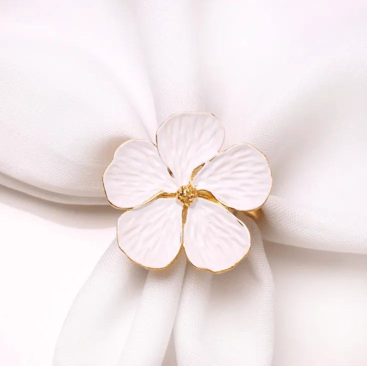 Gold Cream Flower Napkin Rings Set of 6