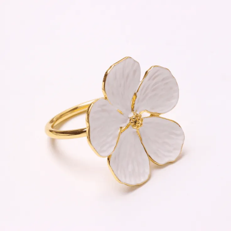 Gold Cream Flower Napkin Rings Set of 6