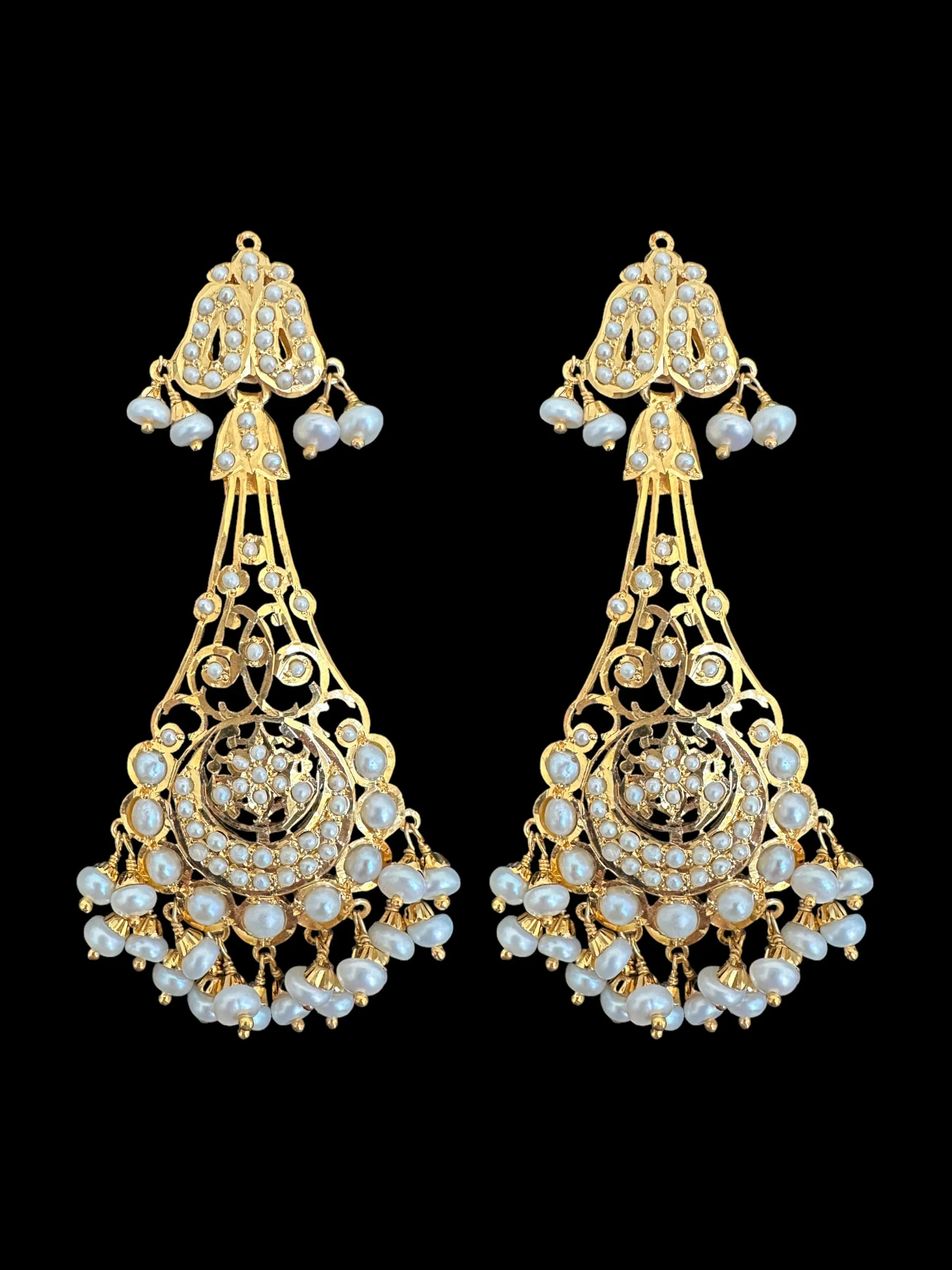 Gold plated silver earrings in fresh water pearls ( READY TO SHIP)