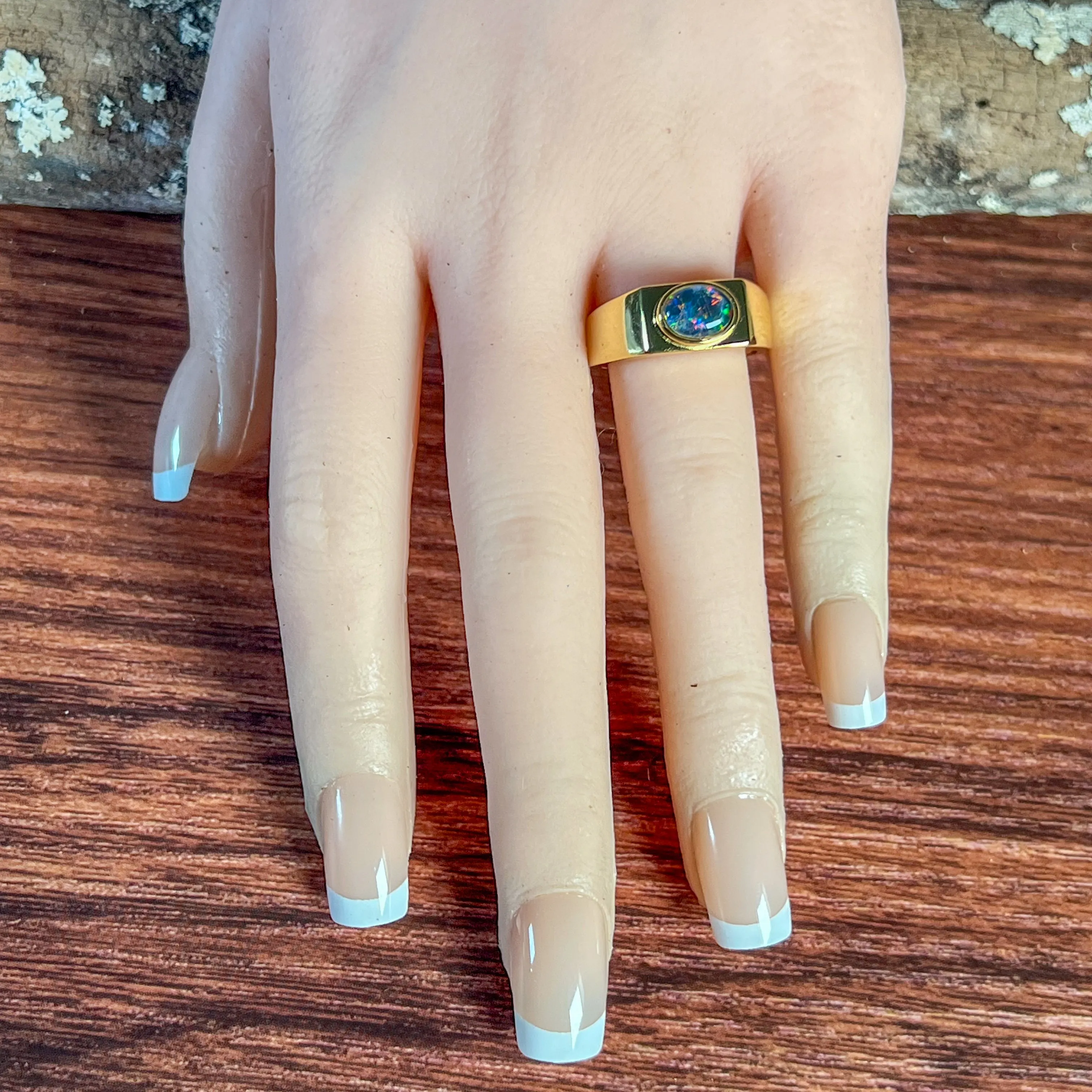 Gold plated Sterling Silver 8x6mm horizontal set Opal triplet rectangular shape ring