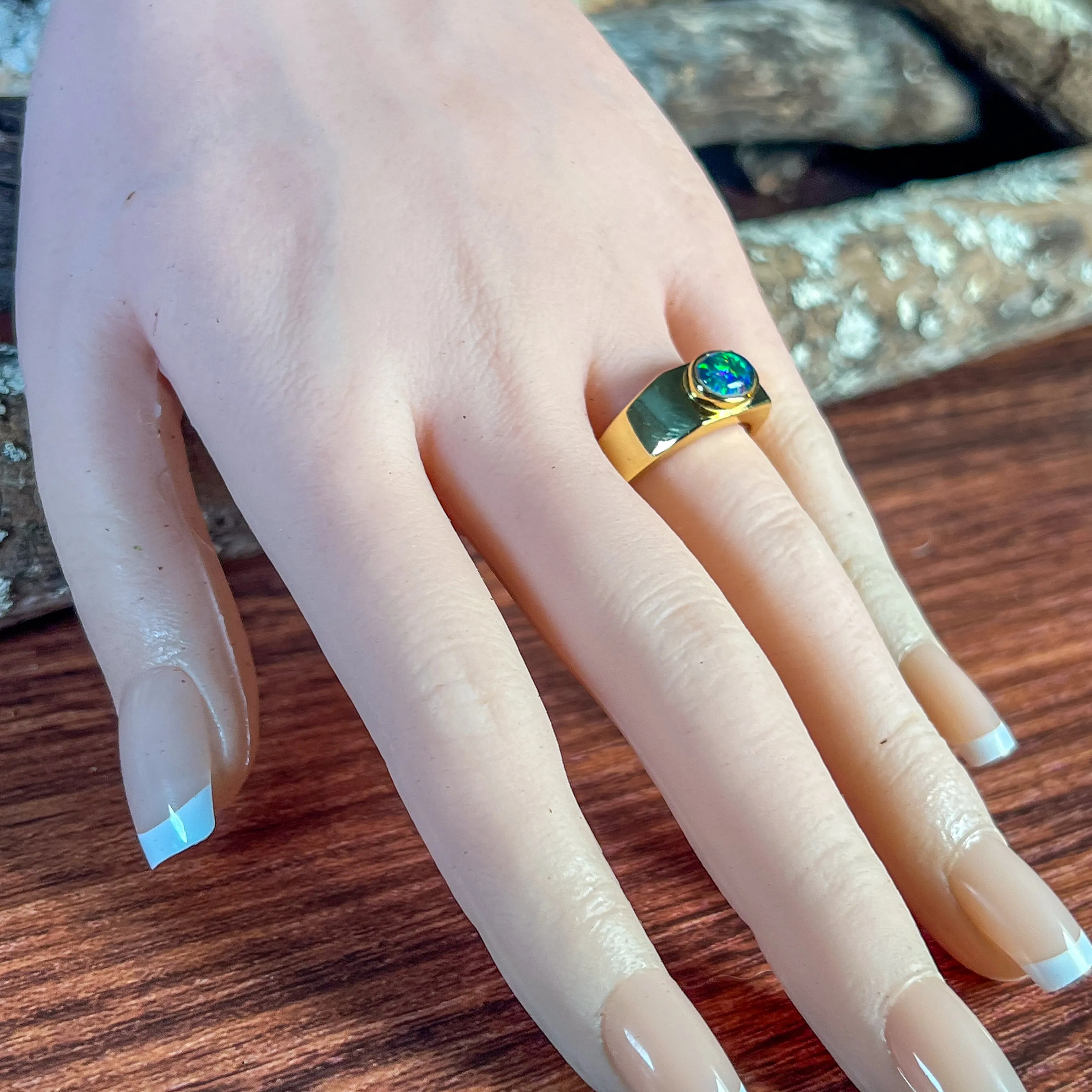 Gold plated Sterling Silver 8x6mm horizontal set Opal triplet rectangular shape ring